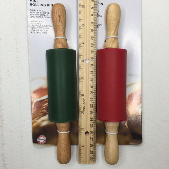 Set of 2 Farberware Baking Red Green Mini Rolling Pins Non Stick 9" Kitchen Tool - Picture 9 of 10